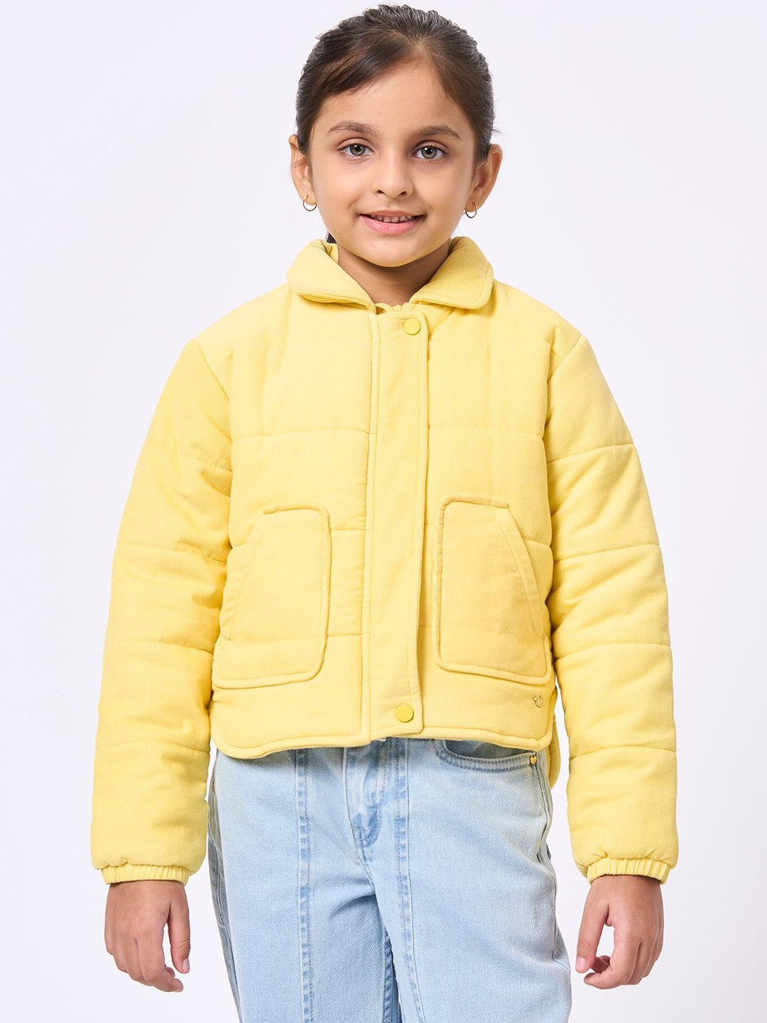 Ed-a-Mamma Girls Spread Collar Solid Puffer Pure Cotton Jacket