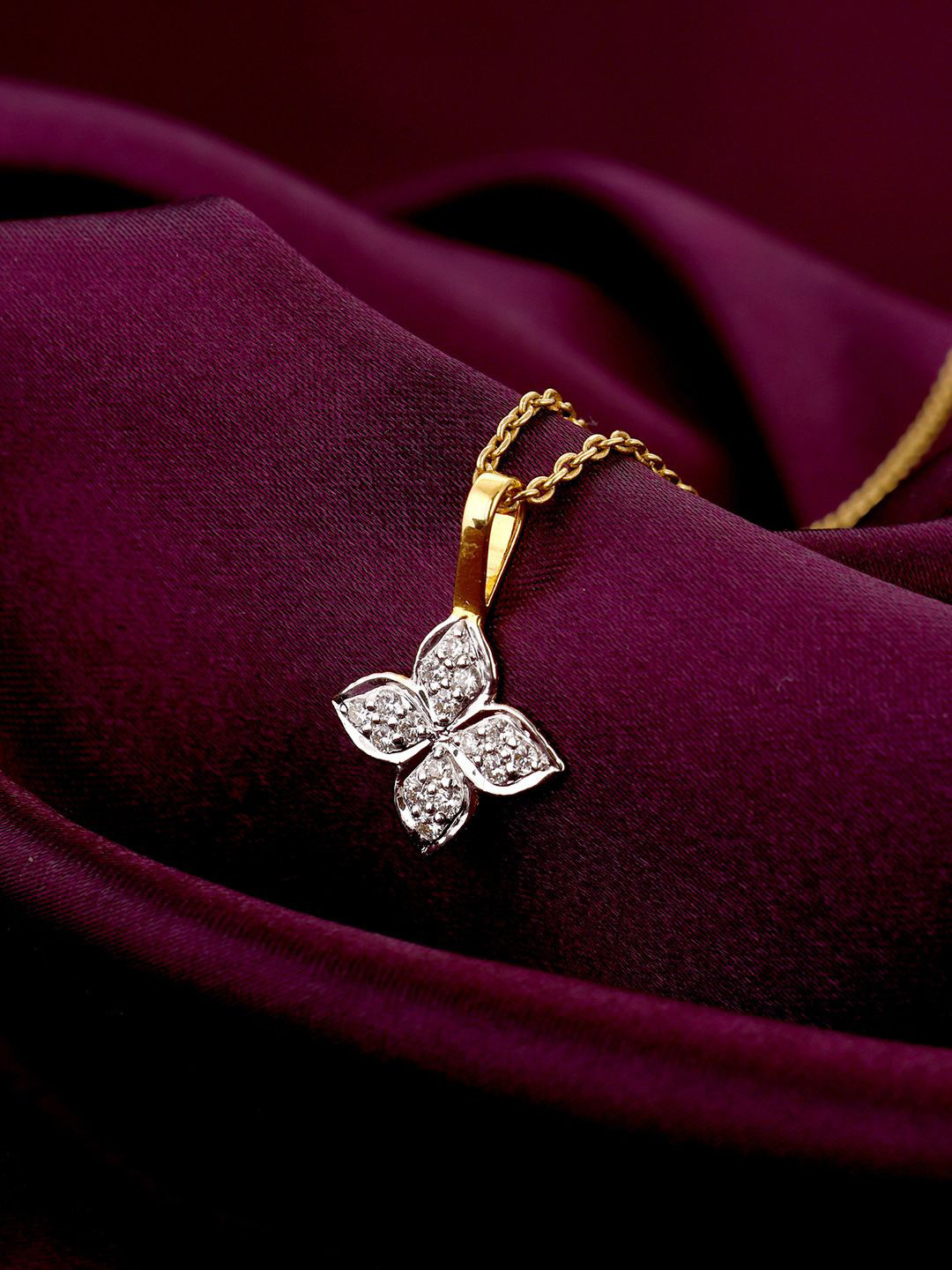 GIVA 14K Yellow Gold Gilded Floral Diamond Pendant- 1.23 gm without chain