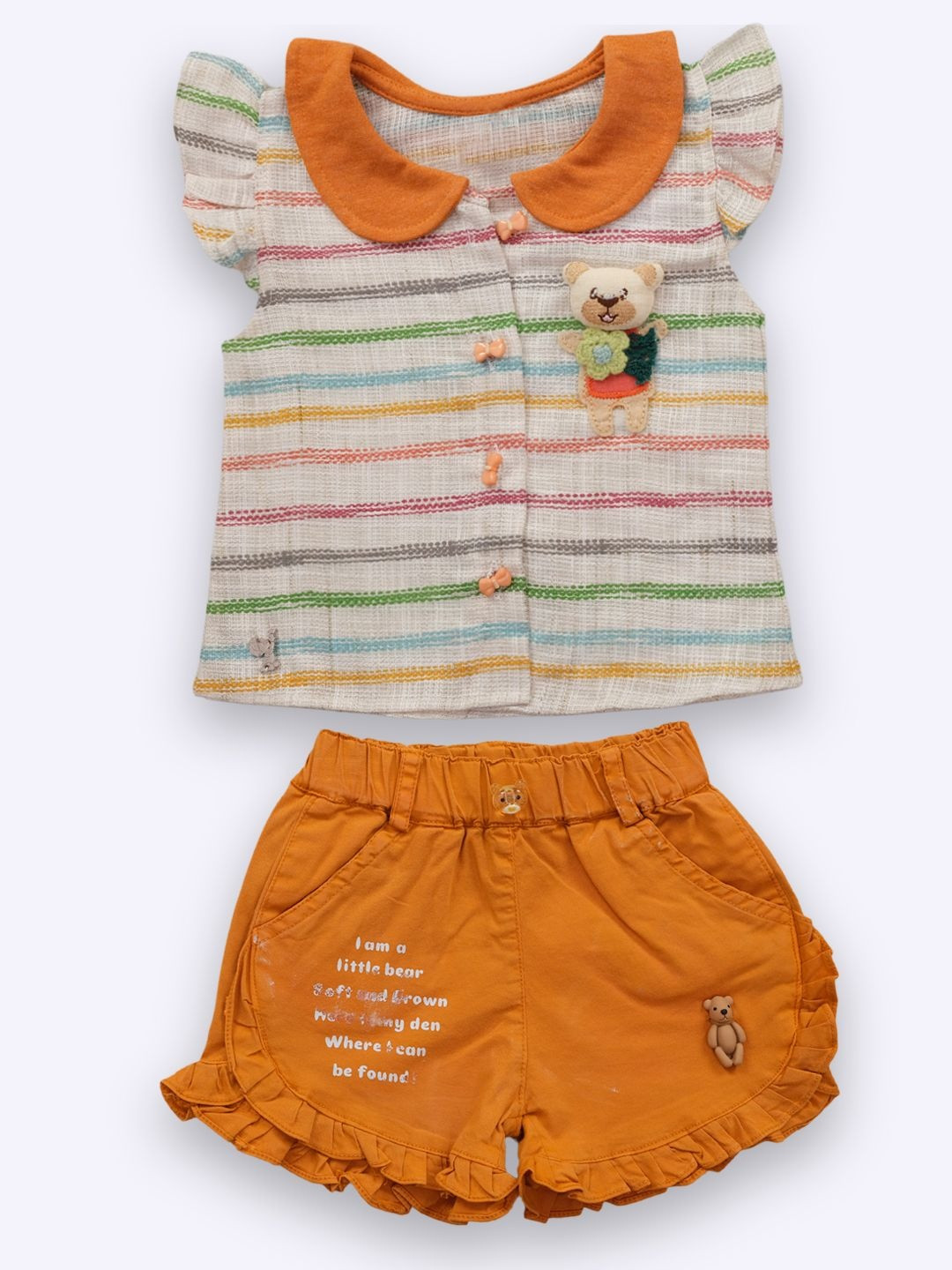 YK x Nice Kidz Girls Striped  Round Neck Pure Cotton Tunic with Shorts