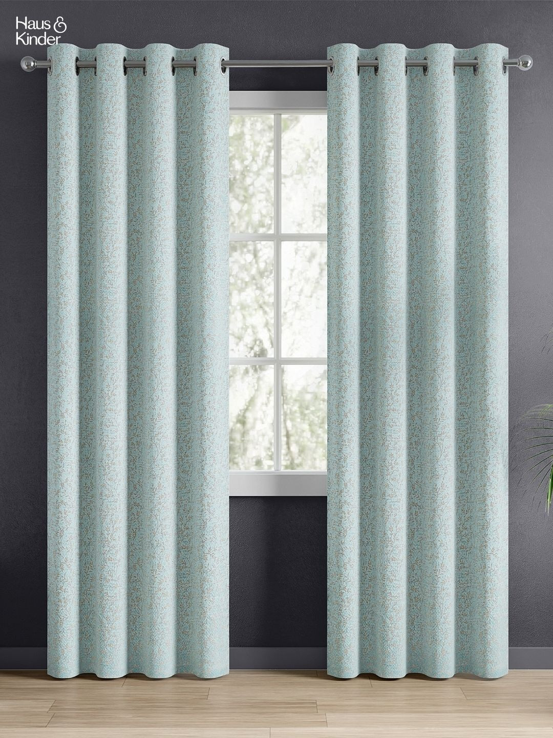 haus & kinder Glittering Fern Blue 2 Pieces Printed Jacquard Room Darkening Door Curtains
