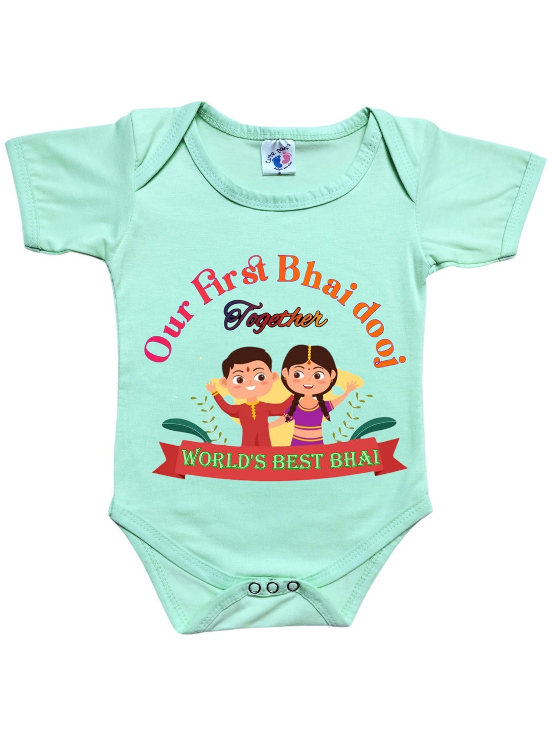 Cute Pals Our First Bhaidooj Happy Bhai Dooj Printed Baby Romper Dress Onesie Bodysuit