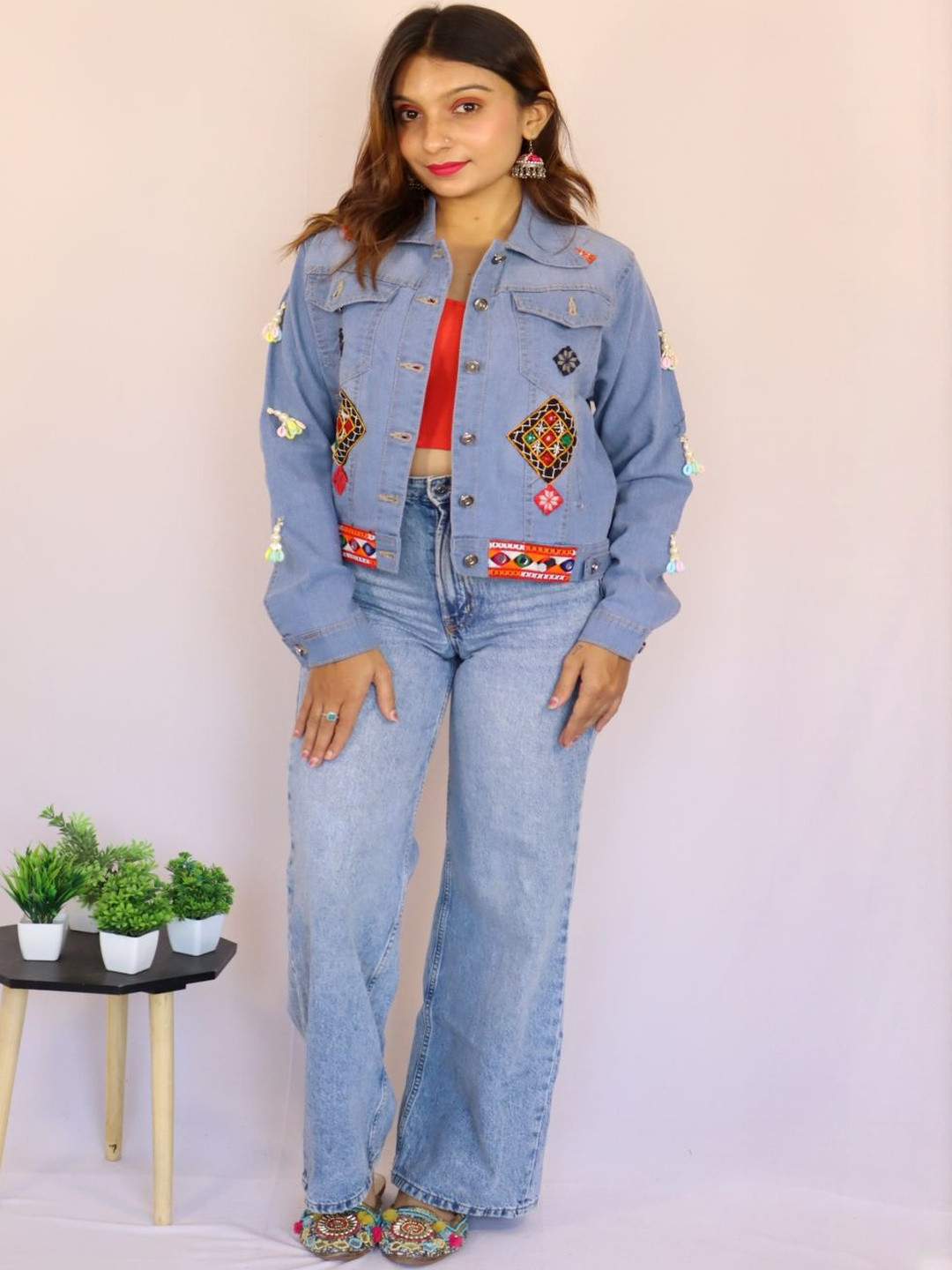 TAVAN Women Spread Collar Self Design Lightweight Denim Jacket