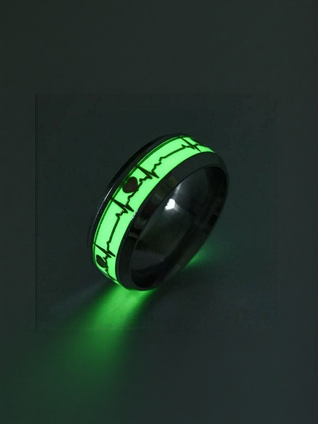 J.S ENTERPRISES Unisex Glow-in-the-Dark Heartbeat Stainless Steel Finger Ring