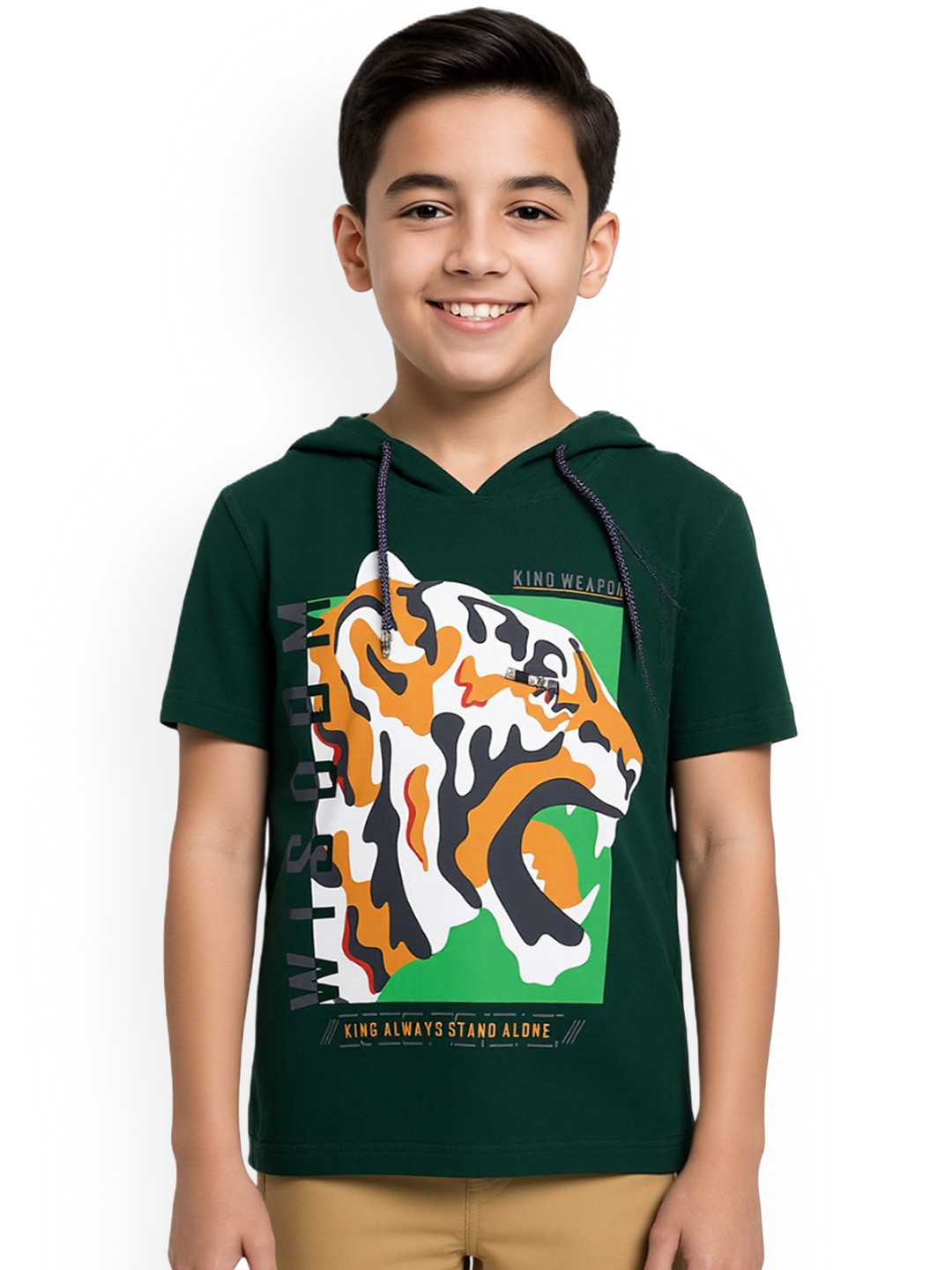 CAVIO Boys Green Graphic Printed T-shirt