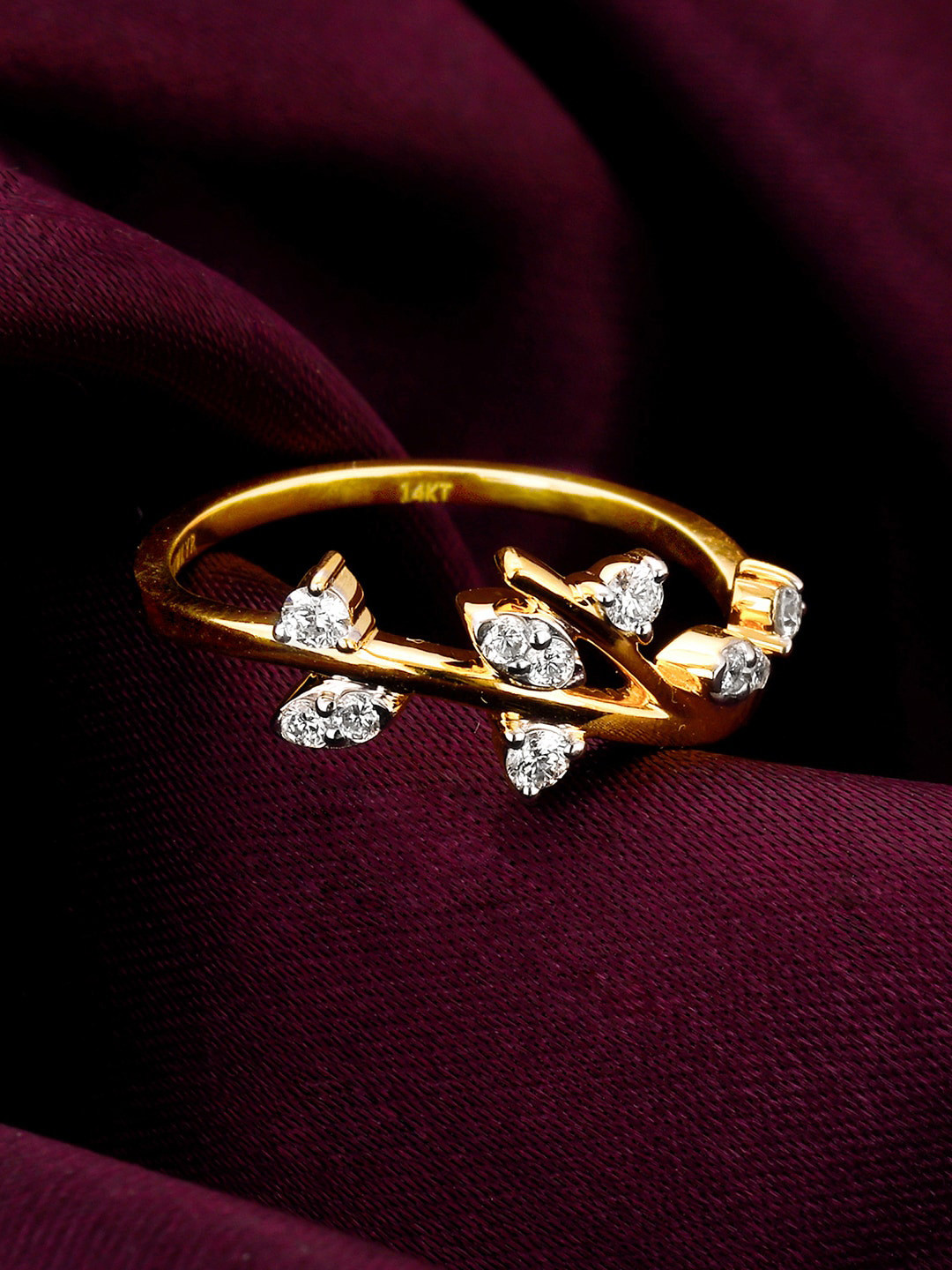 GIVA Vibrant Spirit 14KT Gold Diamond Studded Finger Ring-1.94 gms