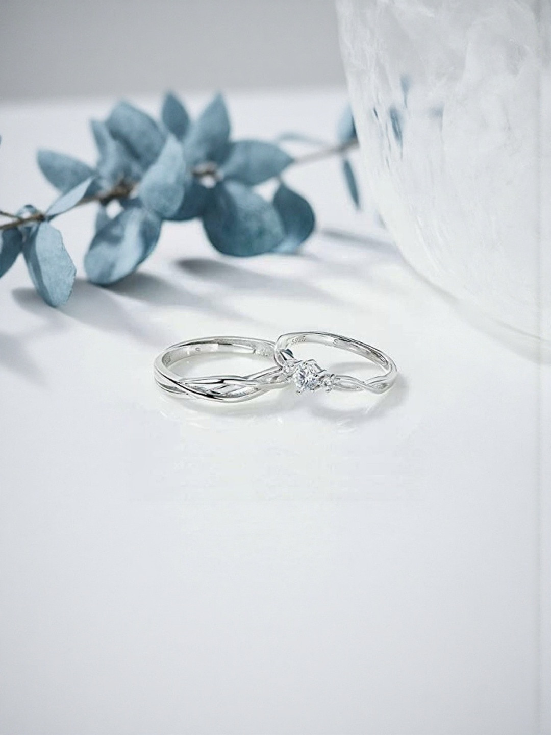 J.S ENTERPRISES Unisex Set of 2 Stainless Steel Silver-Toned Finger Ring Set