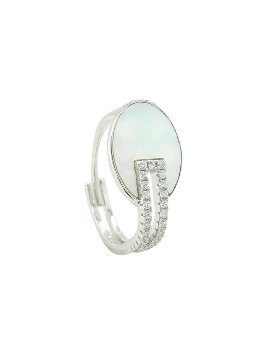 Eri Sterling Silver Zirconia Studded Adjustable Finger Ring