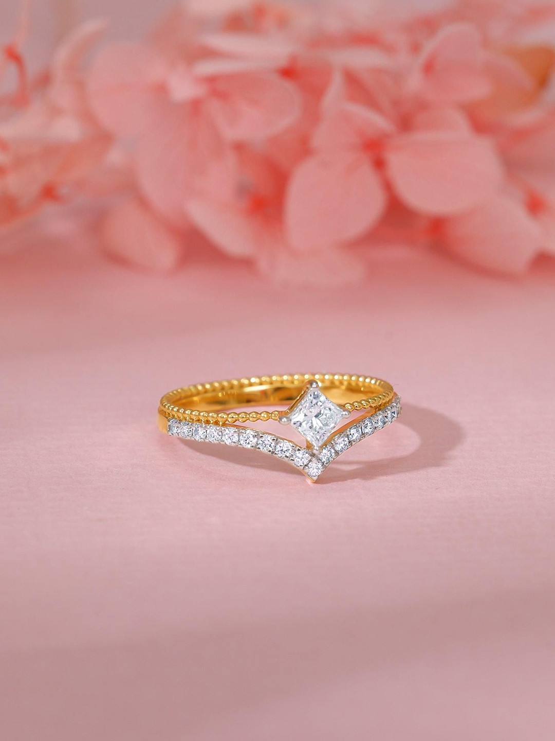 GIVA 14Kt Gold Enigma Layered Ring With 0.44 Carat Lab Grown Diamond-1.7 gms