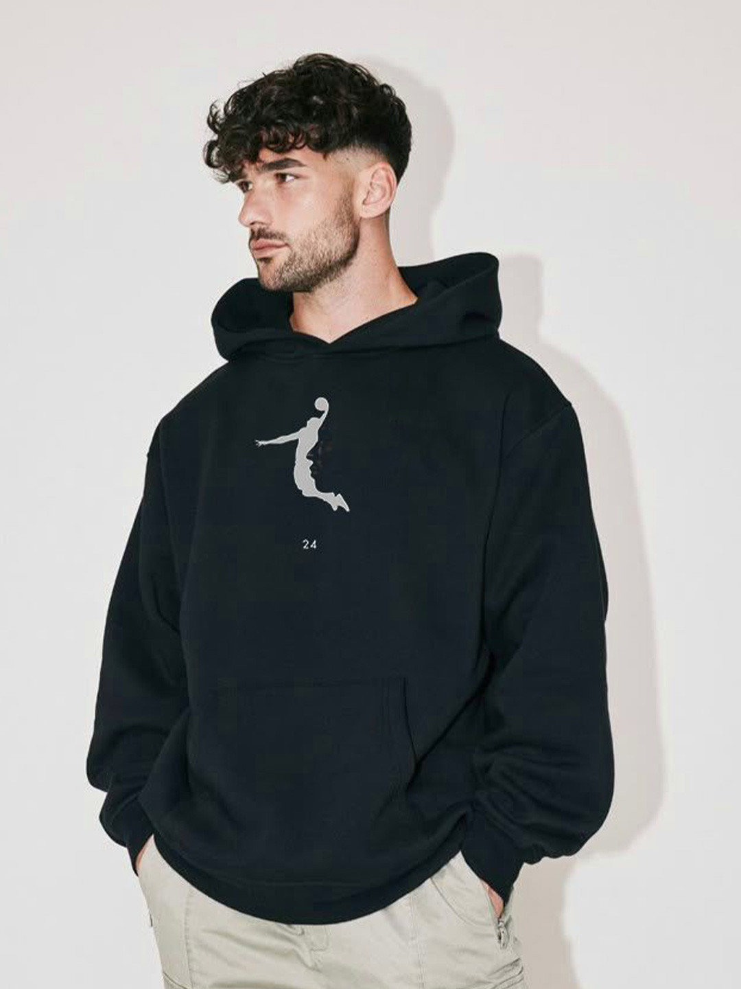 Stitchmeashirt Black Printed Oversized Hooded Sweatshirt
