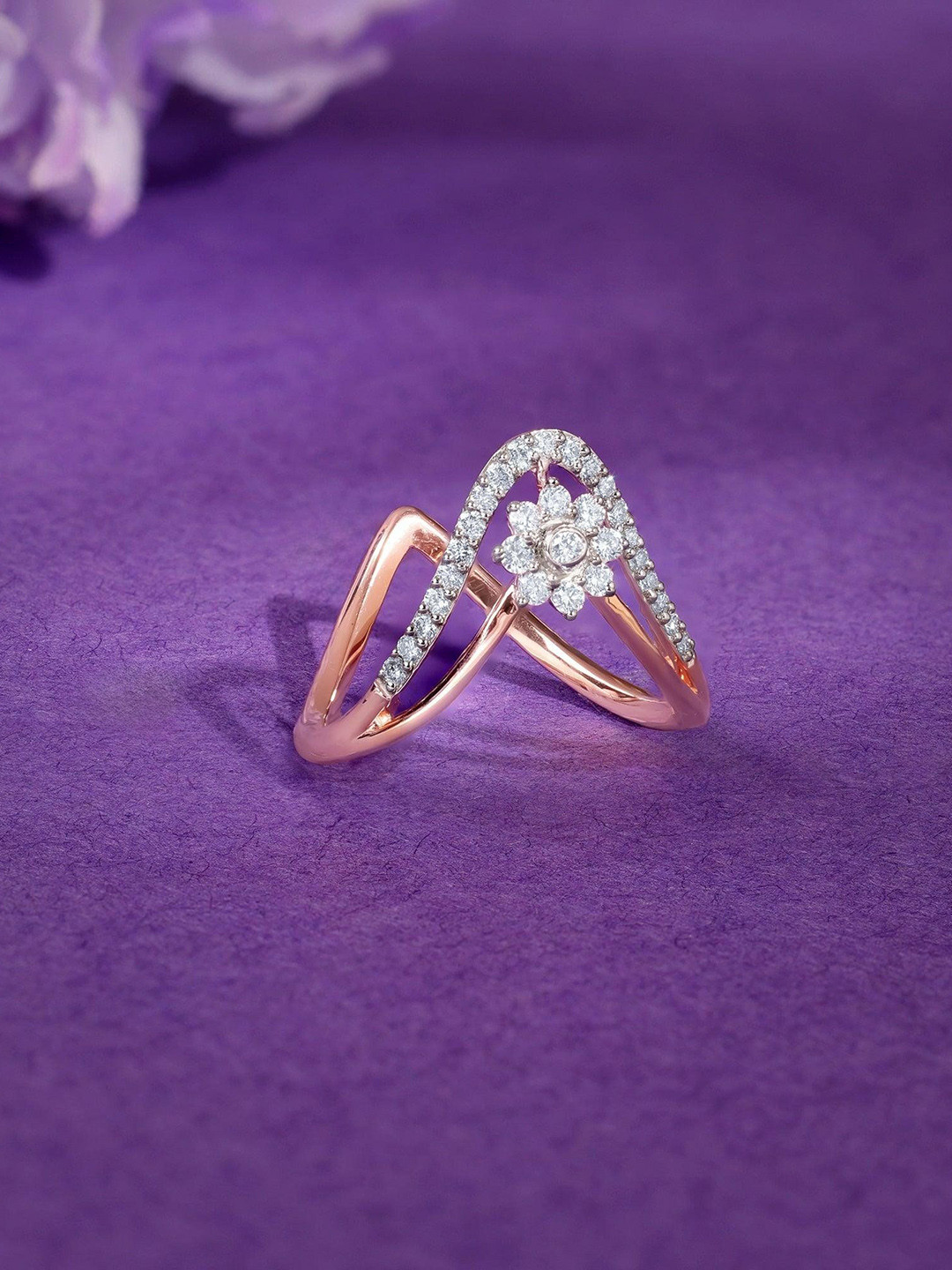 GIVA Rose Gold Aurora Bloom Vanki Diamond Ring-2.318 gms