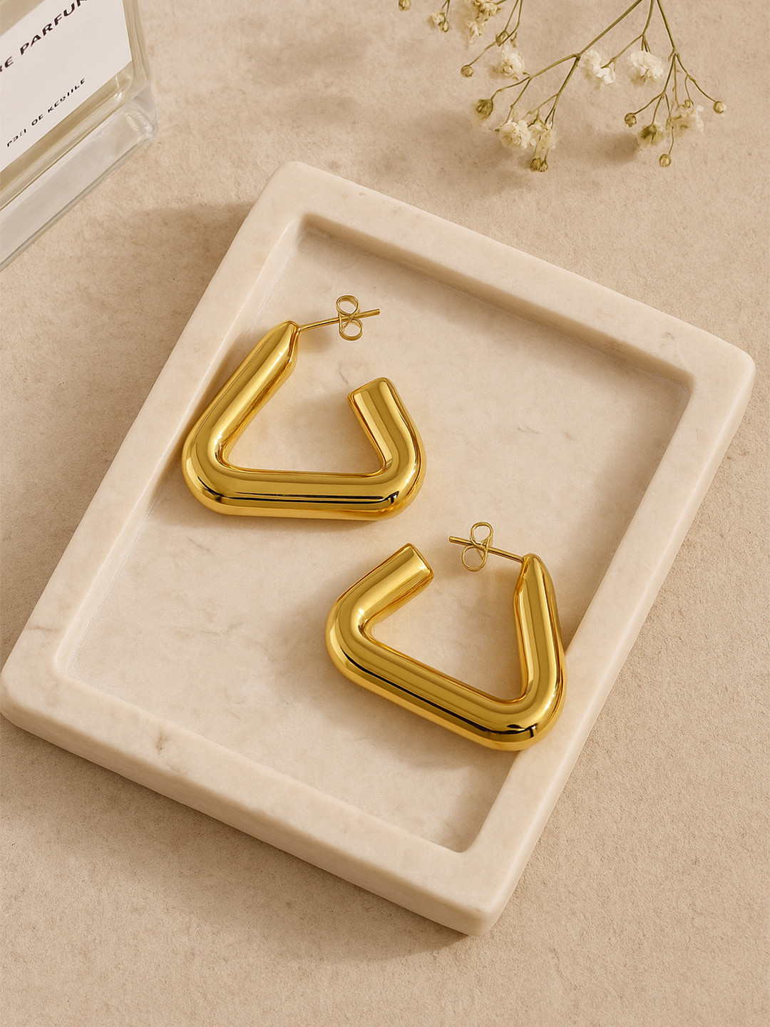 ShopSiiri Aria's Triangle Hollow Drop Earrings 18k Gold Plated Anti Tarnish