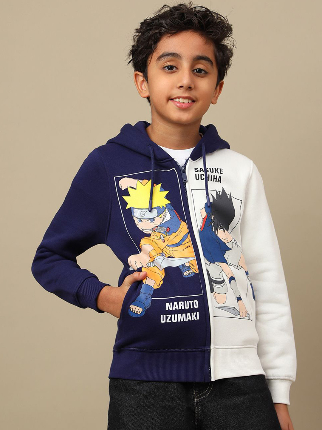 Kids Ville Boys Naruto Printed Hooded Front-Open Sweatshirt