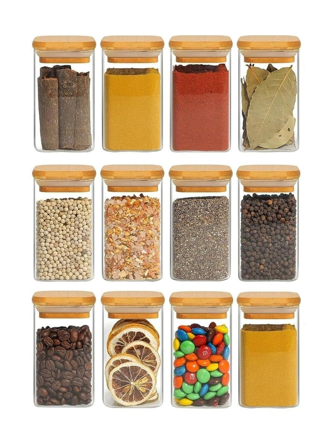 Virtuous Transparent 12 Pieces Glass Air Tight Jar Container - 330ml