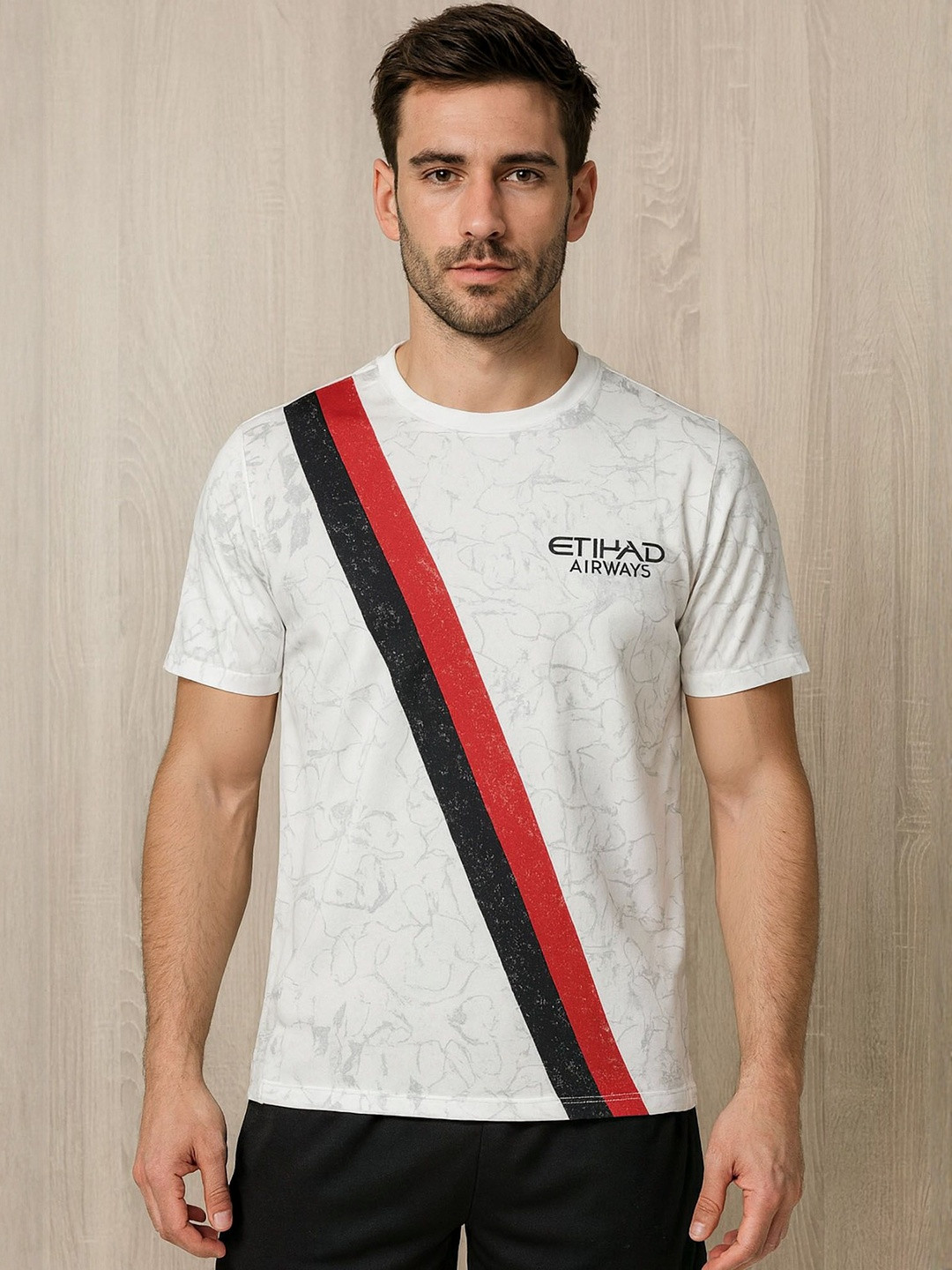 dostitch Men Dri-FIT Brand Logo Printed Round Neck T-shirt