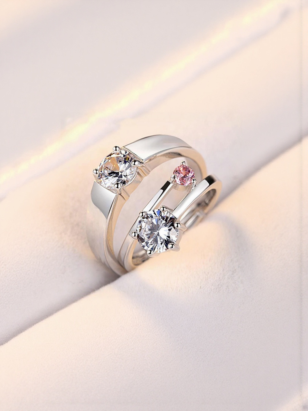 J.S ENTERPRISES Unisex Stainless Steel Crystal Studded Finger Ring