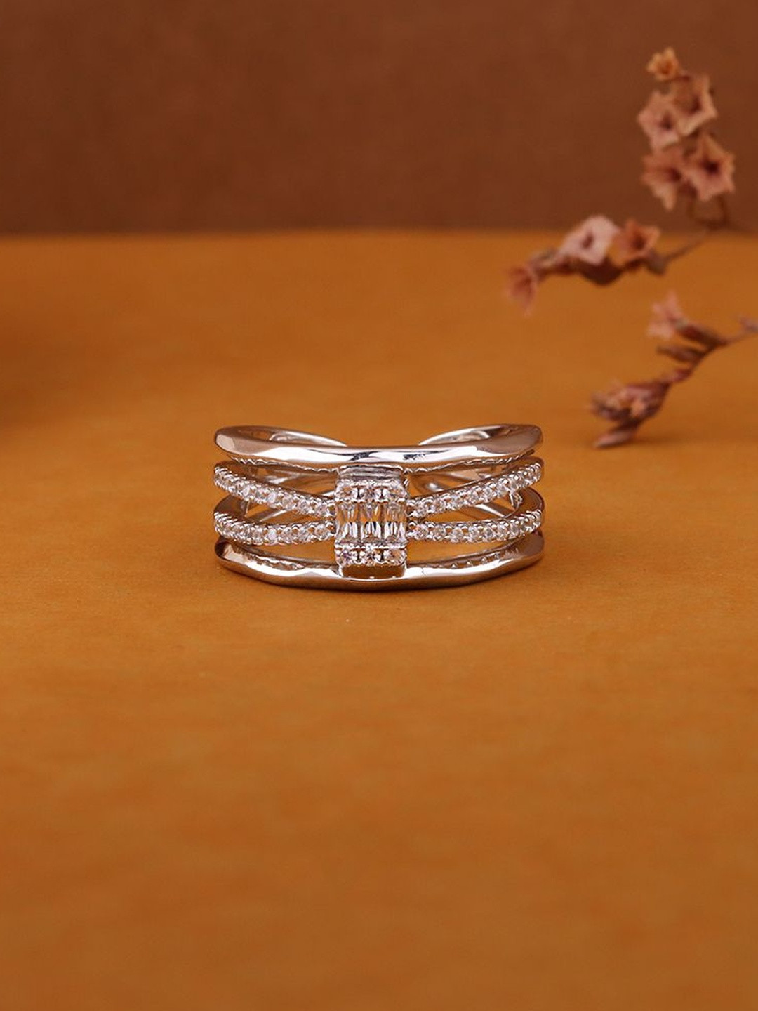 Eri Zircon-Studded Four Layer Adjustable Finger Ring