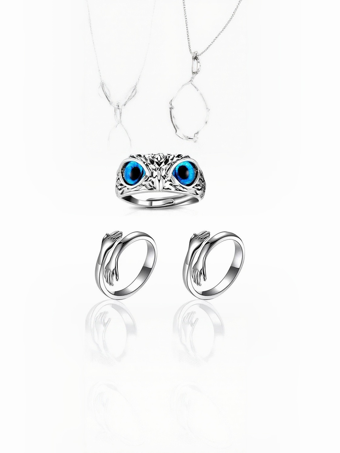 Teeragaj Set Of 3 Owl and HUG Shaped Adjustable Finger Ring