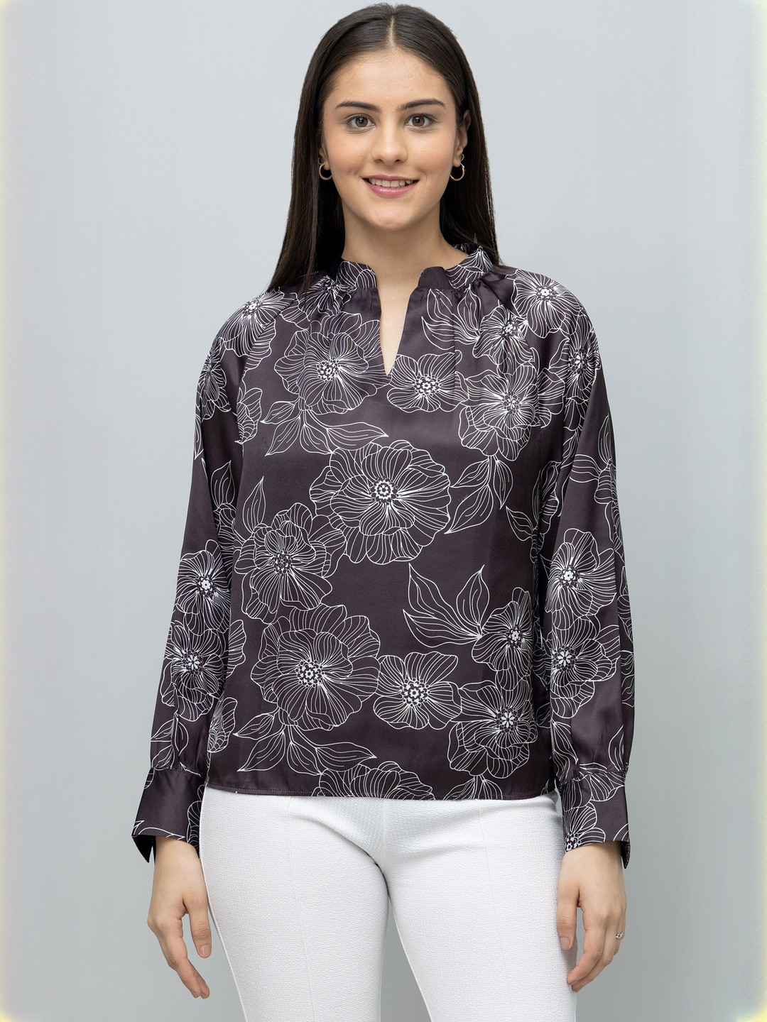 PURYS WORKSPACE Floral Print Satin Top
