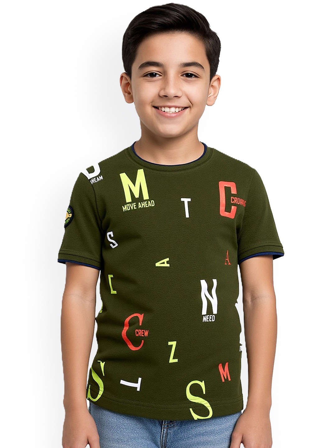 CAVIO Boys Olive Green Printed T-shirt