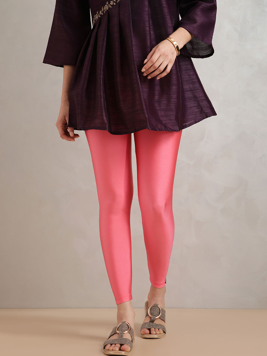 TWIN BIRDS Nylon Ankle-Length Shimmer Leggings
