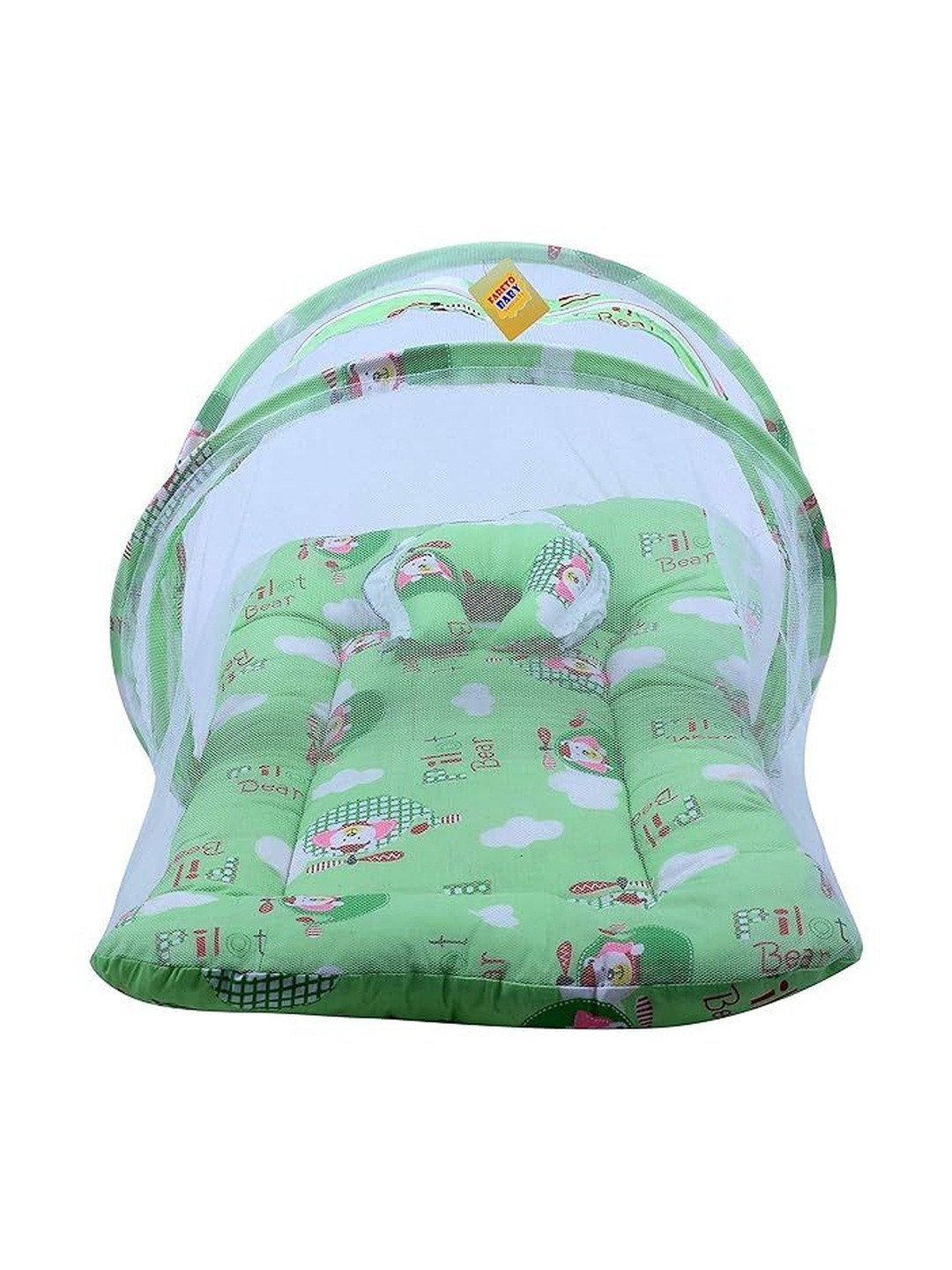 Fareto Infants Green & White Printed Pure Cotton Foldable Baby Bed Set