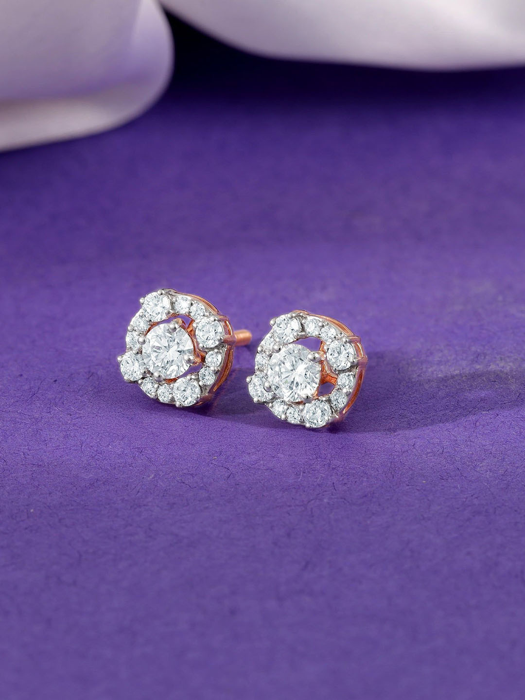 GIVA Rose Gold Spring Halo Diamond Earrings-2 gms