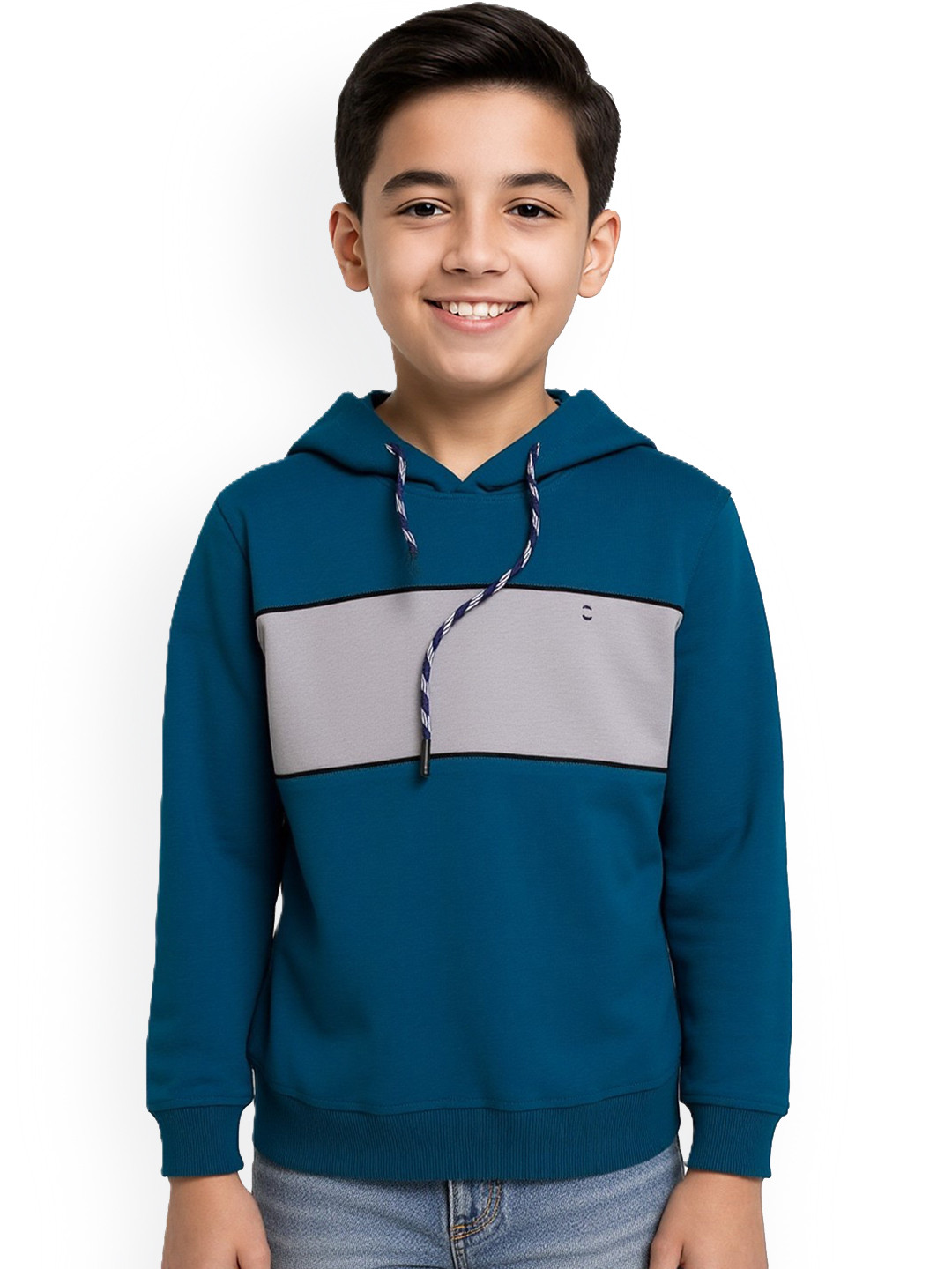 CAVIO Boys Colourblocked Long Sleeve Hooded Cotton T-shirt