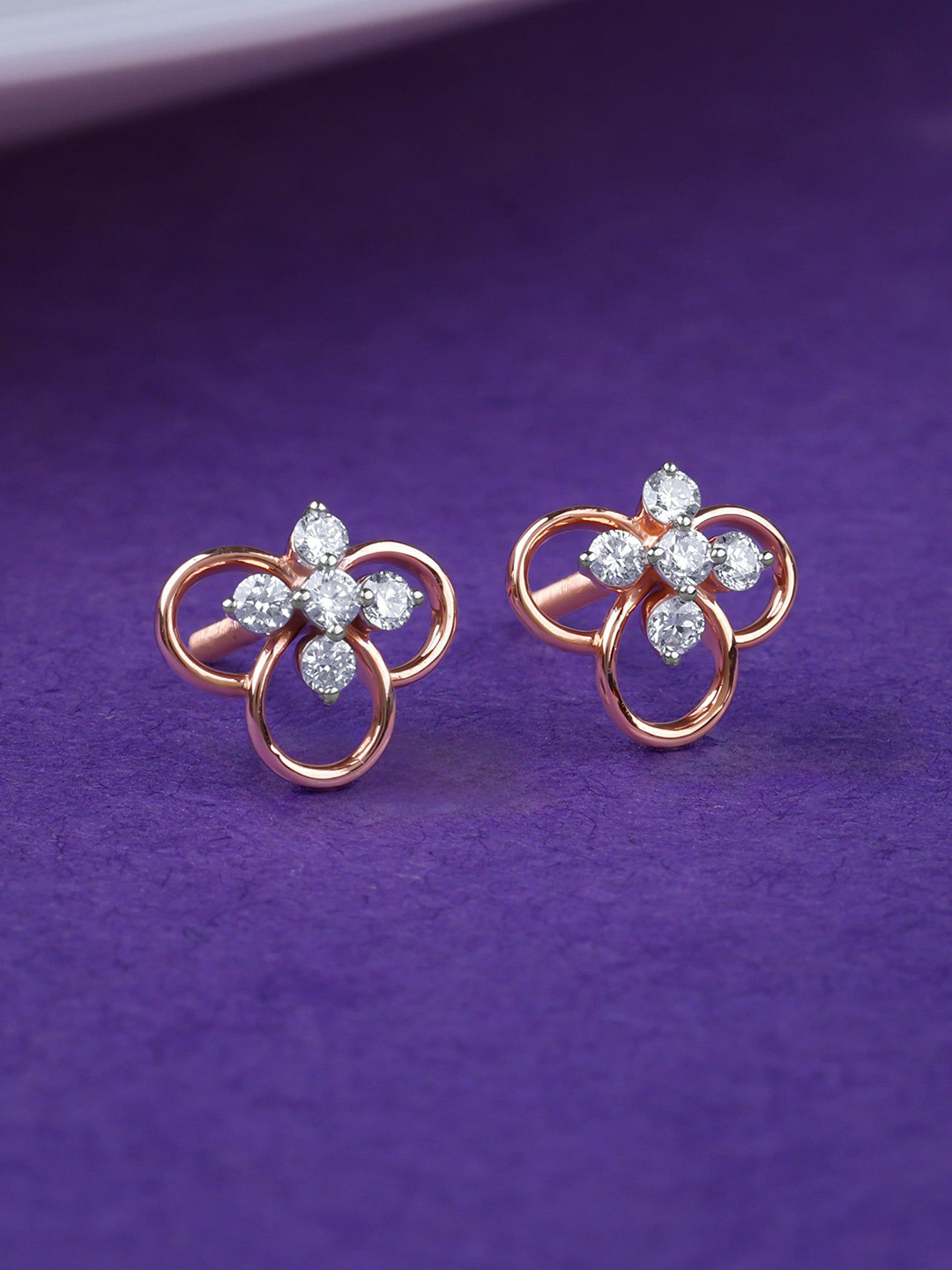 GIVA Rose Gold Velora Diamond Stud Earrings-1.19 gms