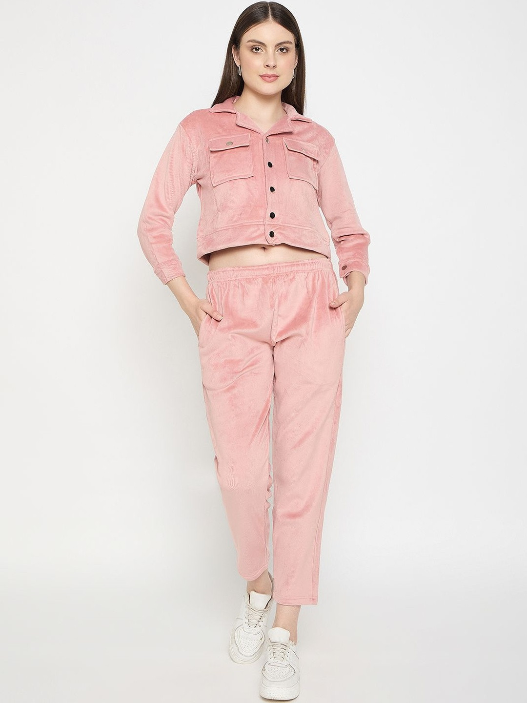 Camey Acrylic Shirt Collar Shirt With Trouser Co-Ords Set