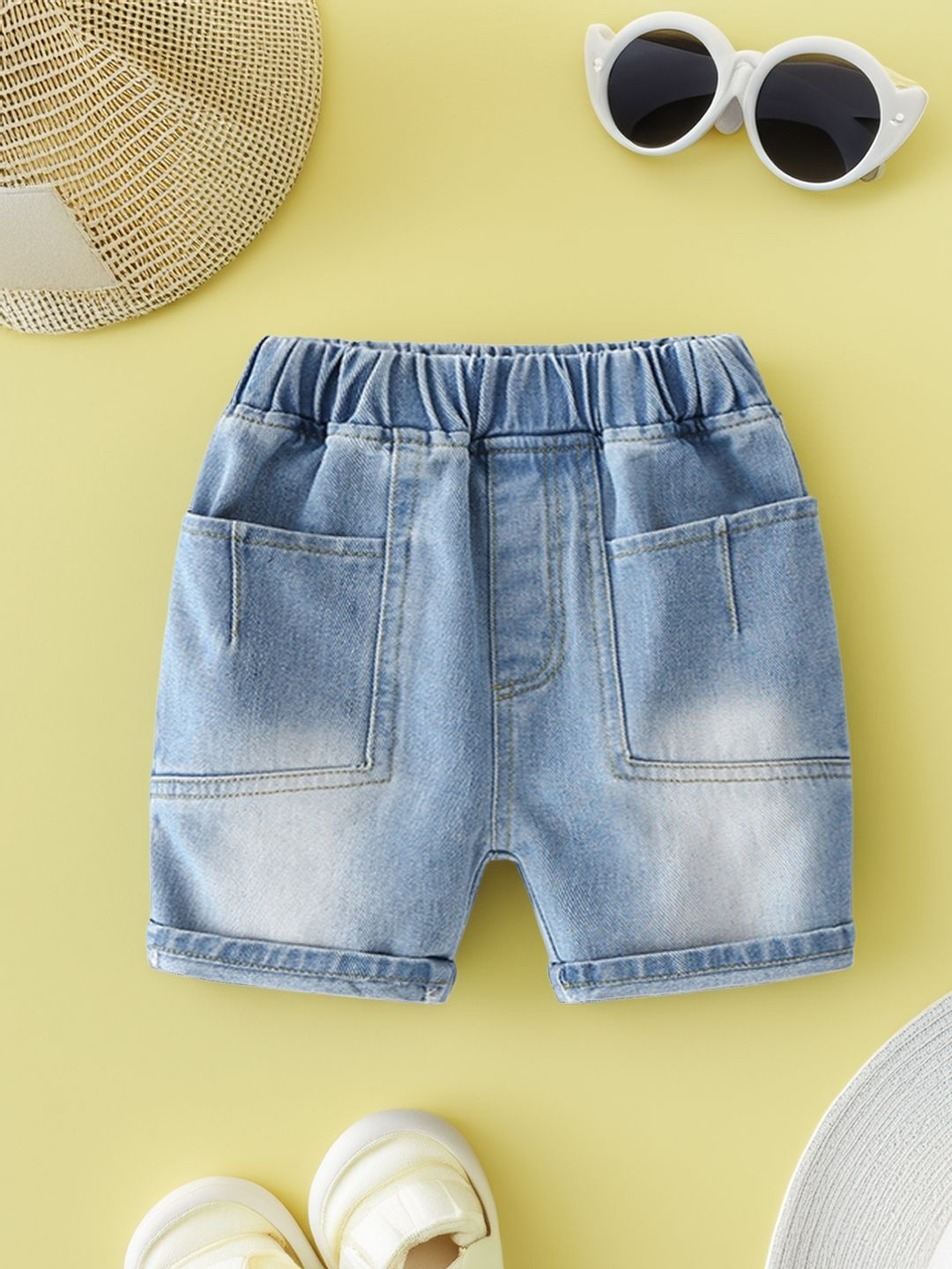 Xsole Boys Mid-Rise Washed Slip-On Denim Shorts