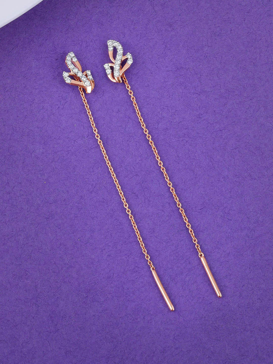GIVA Rose Gold Whispering Petal Sui Dhaga Diamond Earrings-1.52 gms