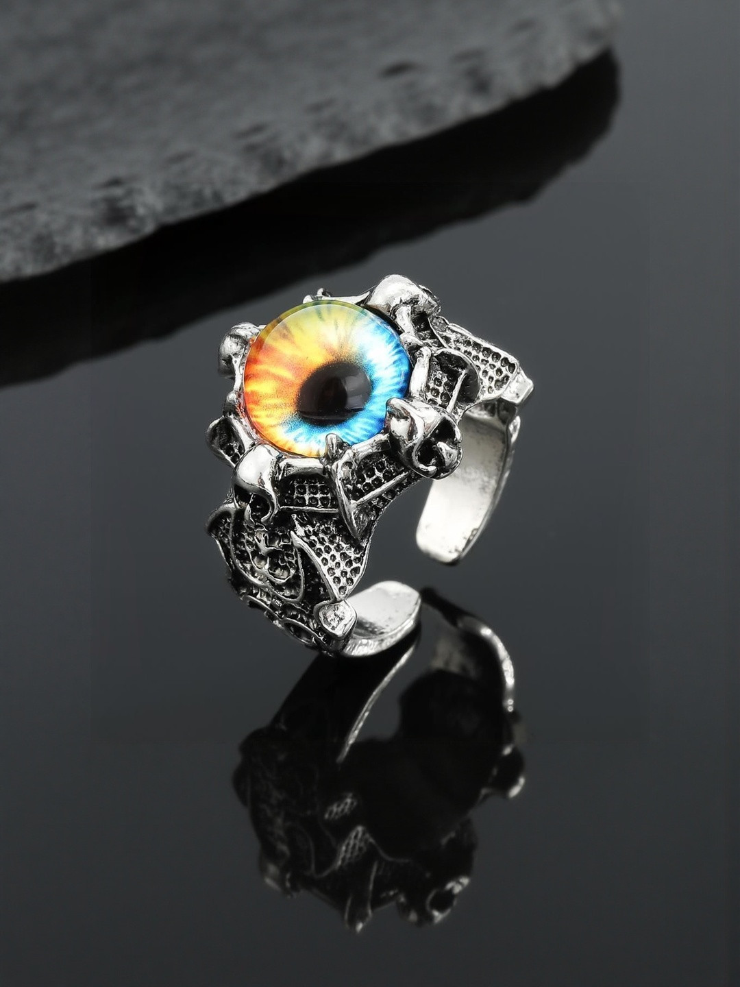 Teeragaj  Set Of 3 Hug Shaped & Stone Studded Adjustable Finger Ring