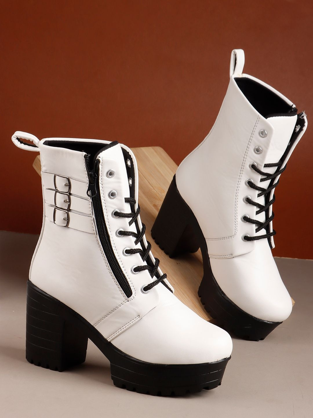 STRASSE PARIS Women Casual Chunky Block-Heeled With Side Zipper Boots