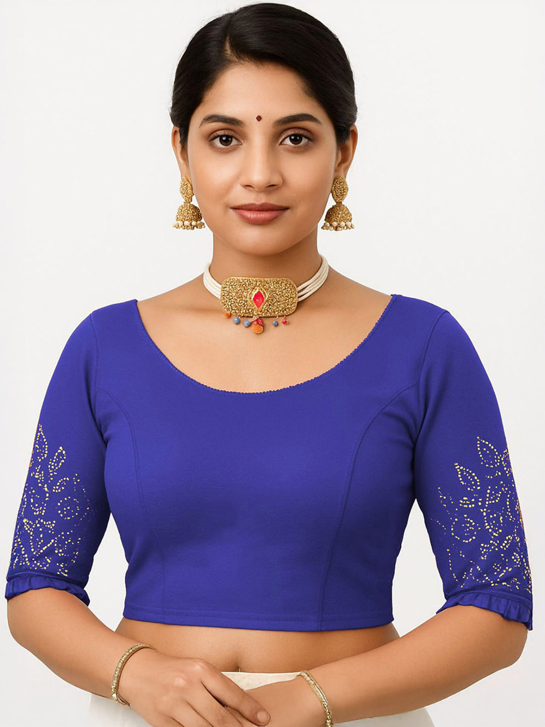 PU FASHION Women Readymade Strechable Stone Work Design Saree Blouse