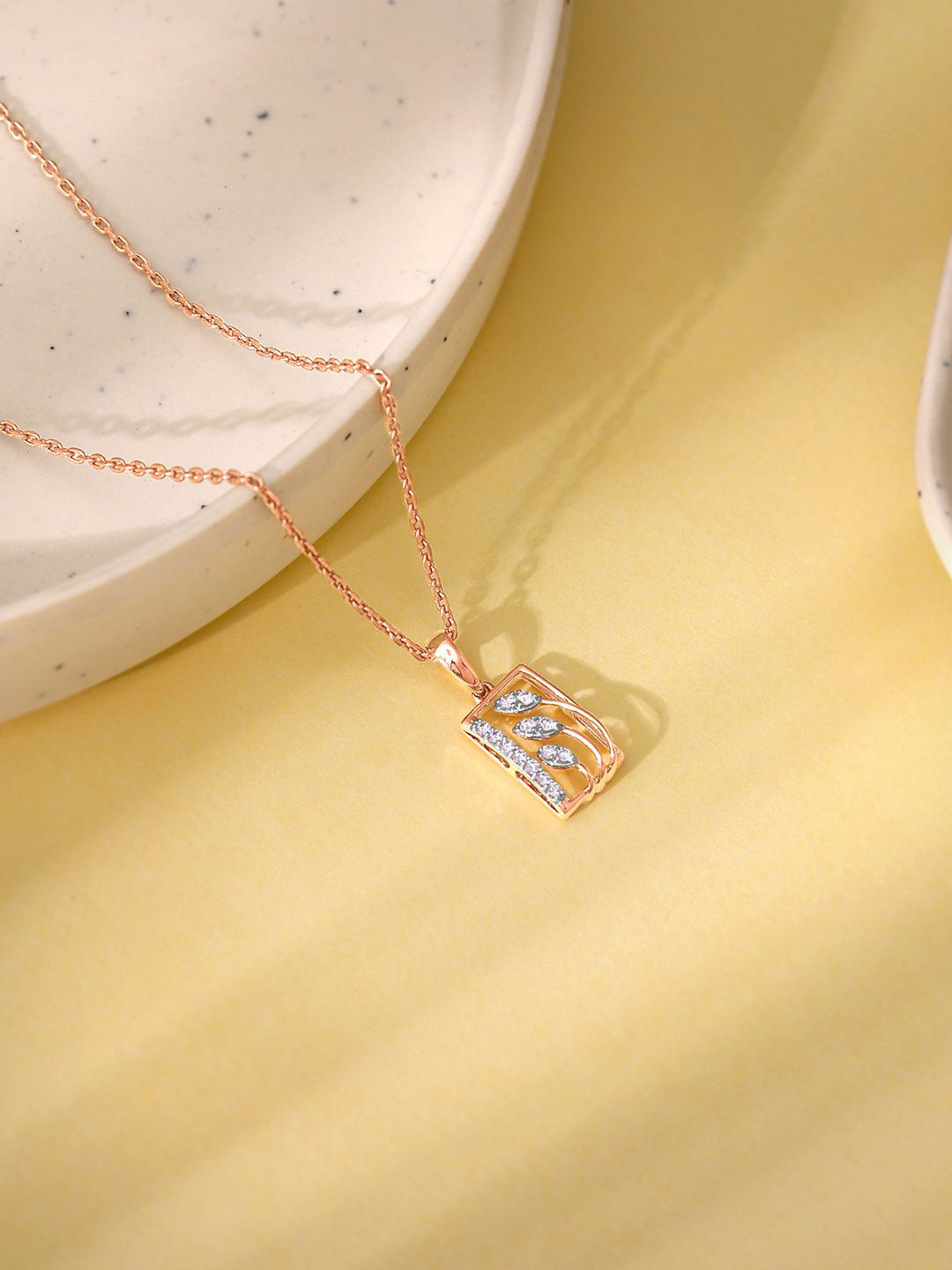 GIVA Women 18K Rose Gold Tetragon Diamond Pendant