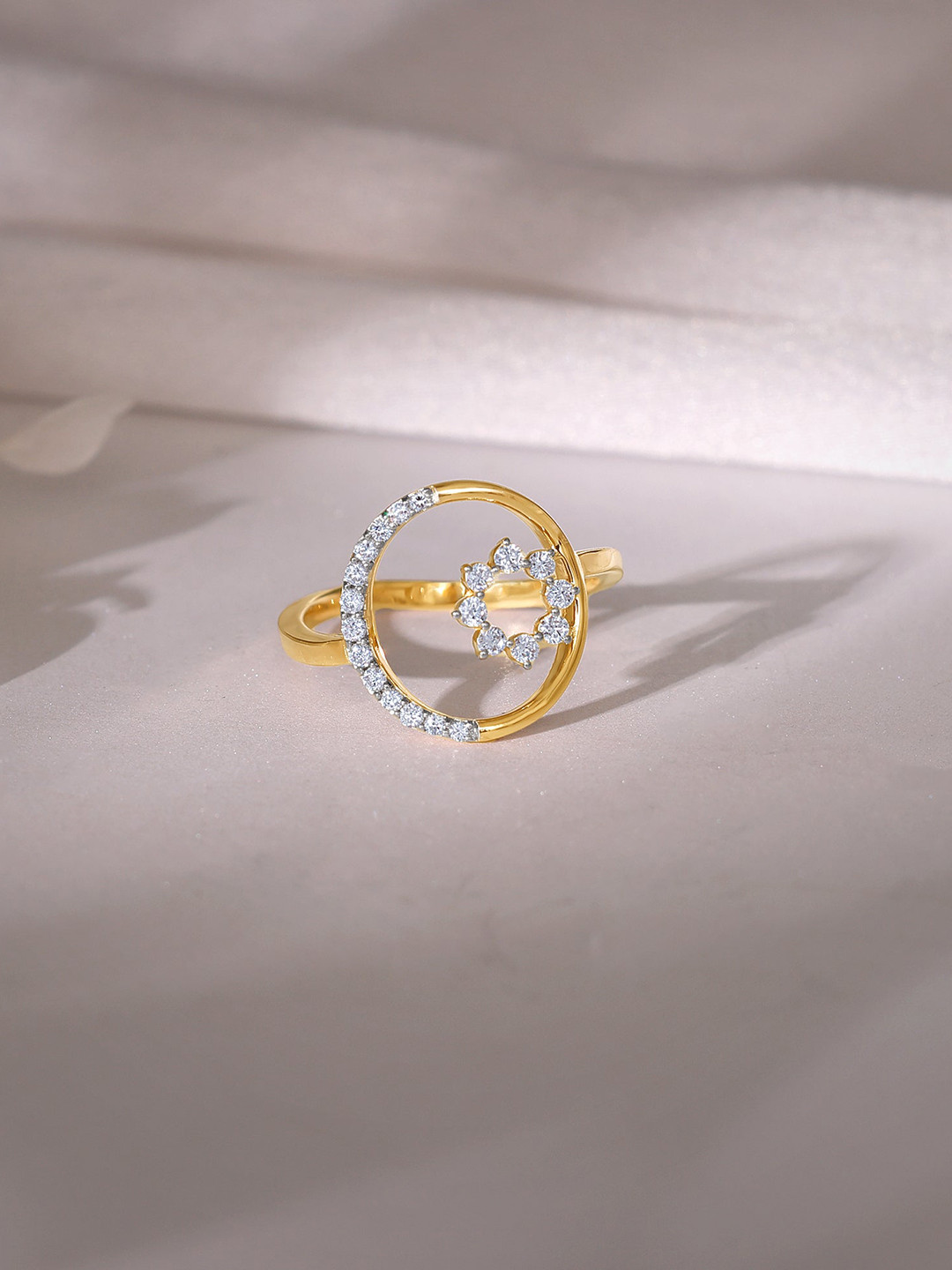 GIVA 14 Kt Gold Serene Flora Diamond Ring-2.379 gms