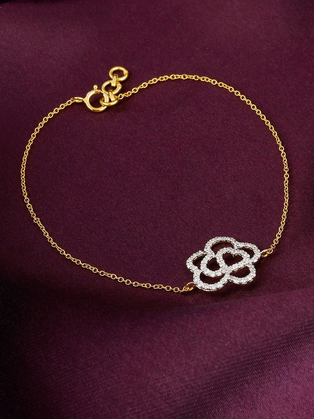 GIVA 14K Yellow Gold Plumeria Diamond Bracelet-1.67 gms