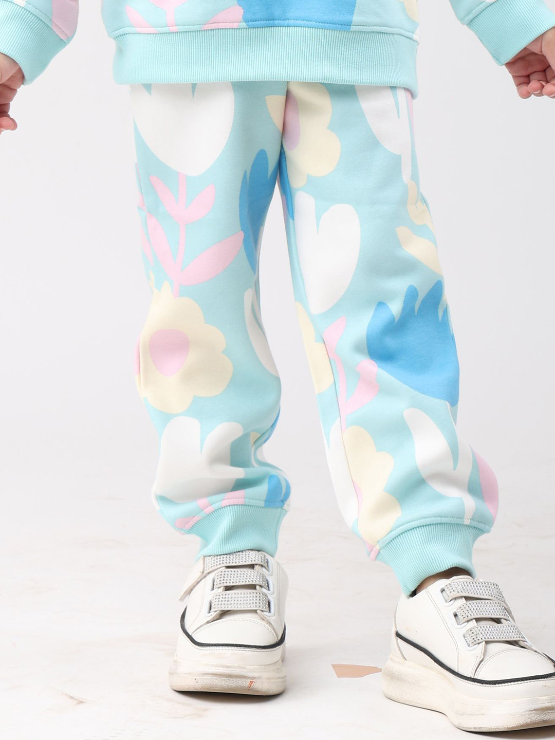 Anthrilo Girls Aqua Flower Printed Joggers