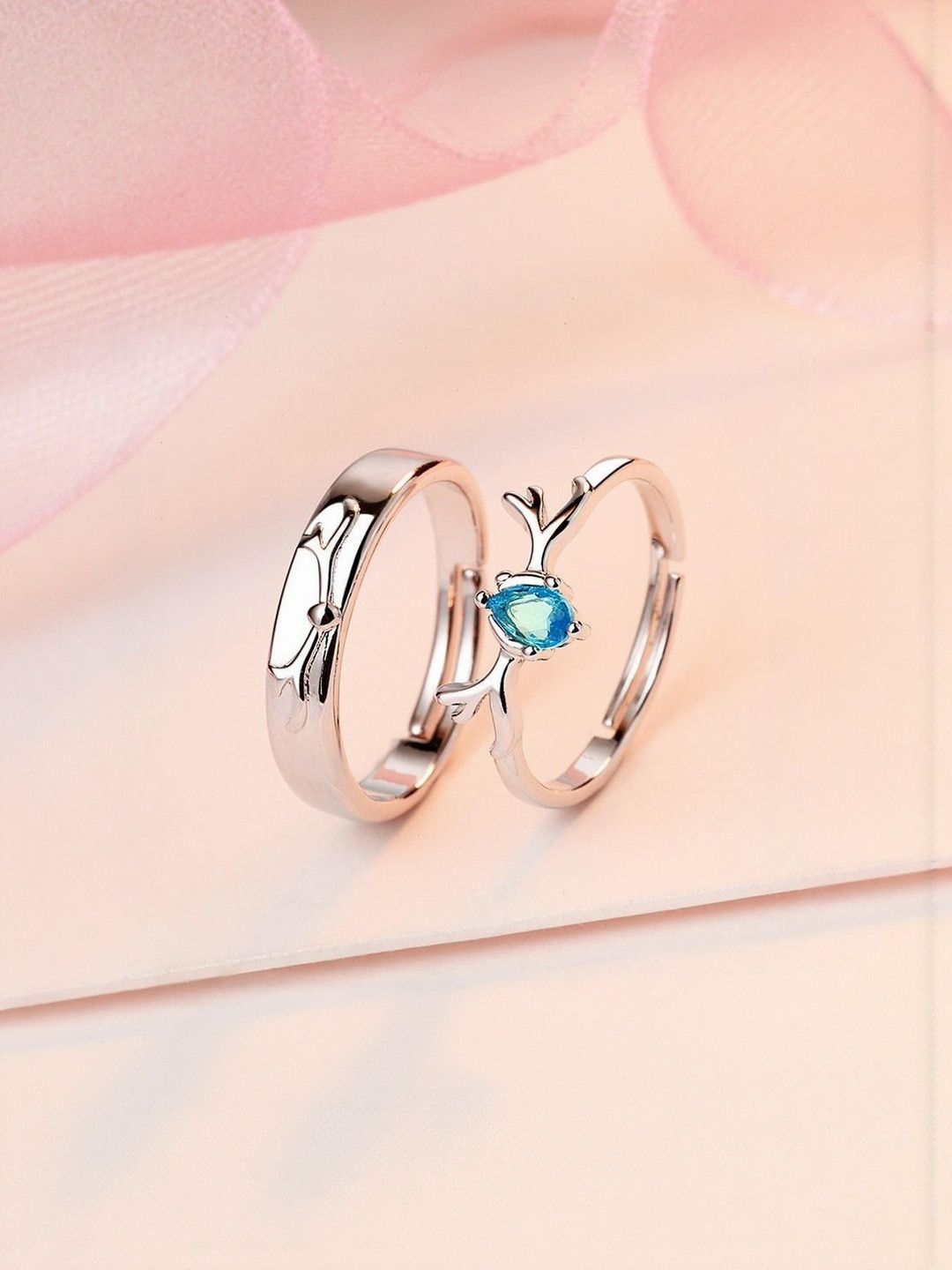 Teeragaj Set Of 2 Stone-Studded Adjustable Finger Ring