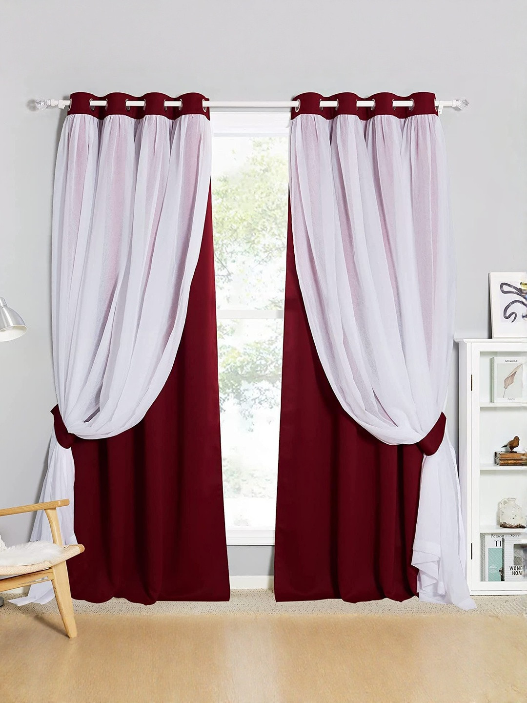 BFAM Maroon 2 Pieces Thermal Insulated Black Out Window Curtains