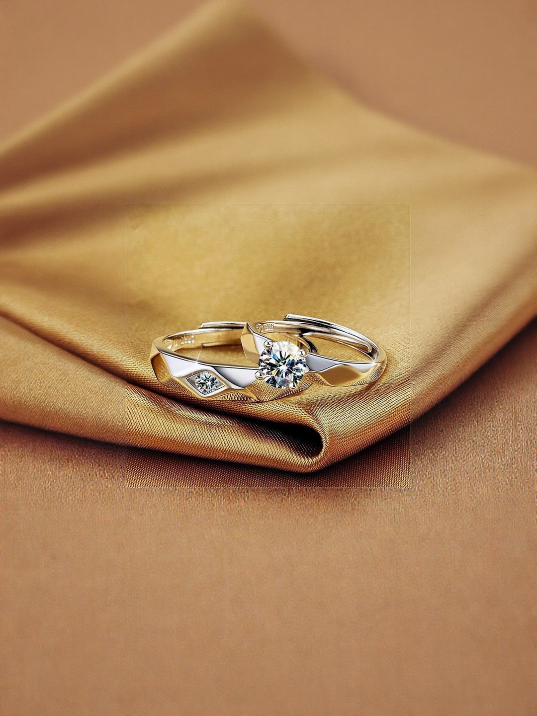 J.S ENTERPRISES Unisex Set of 2 Stainless Steel Cauple Finger Rings