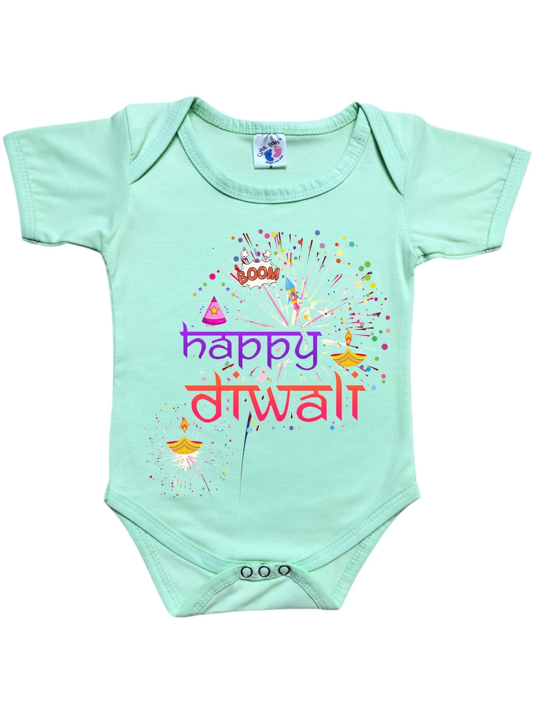 Cute Pals Kids Happy Diwali Printed Envelope Neck Cotton Bodysuit
