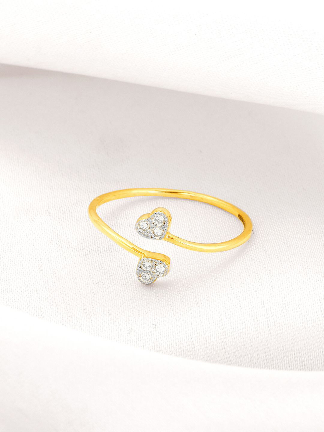 GIVA Women 14K Yellow Gold Heartbeat Duo Delights Ring Diamond-1.21 gms