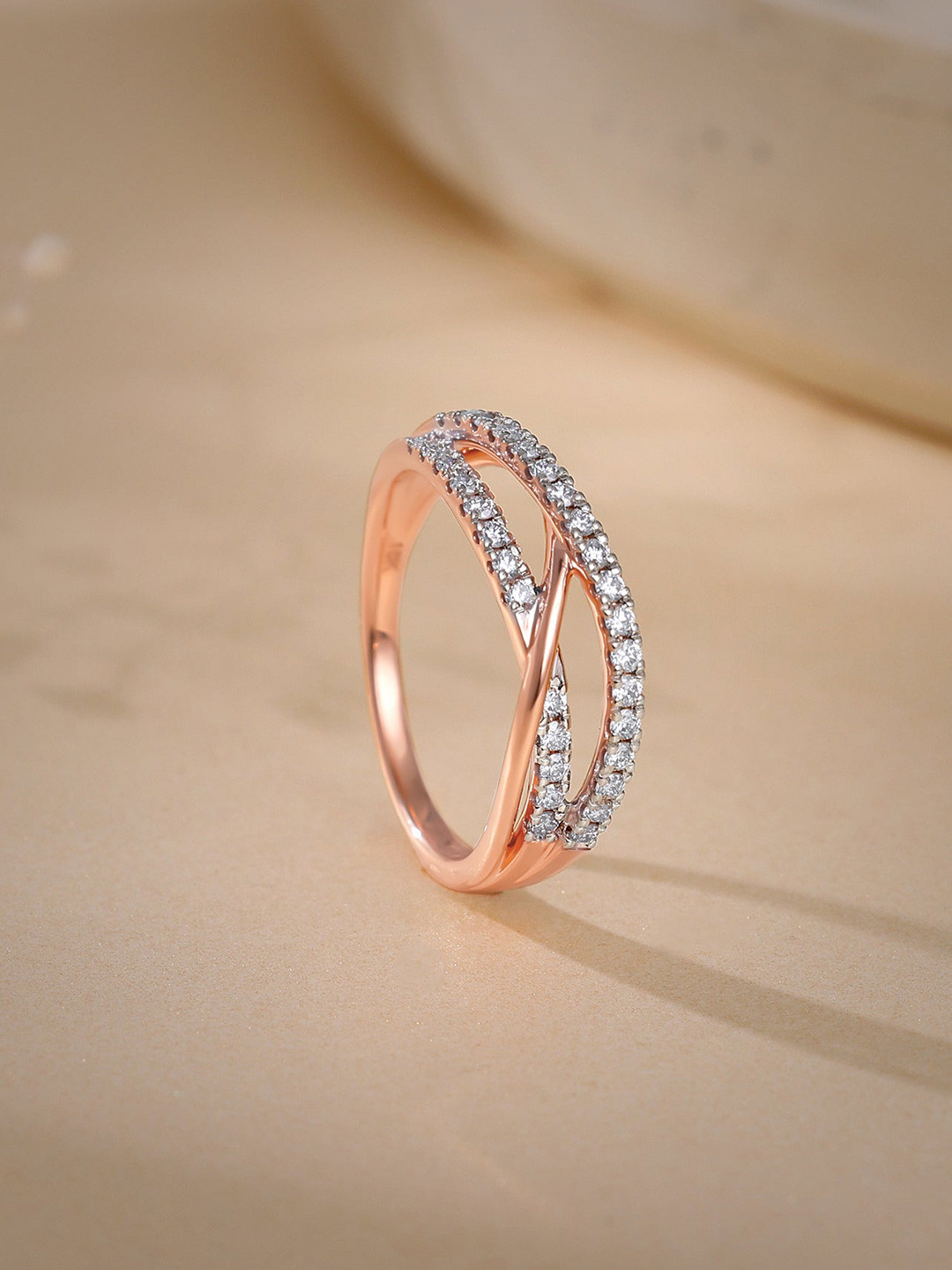GIVA Women 3.3 Gm Rose Gold Aceno Diamond 0.34 Kt Ring-2.981 gms