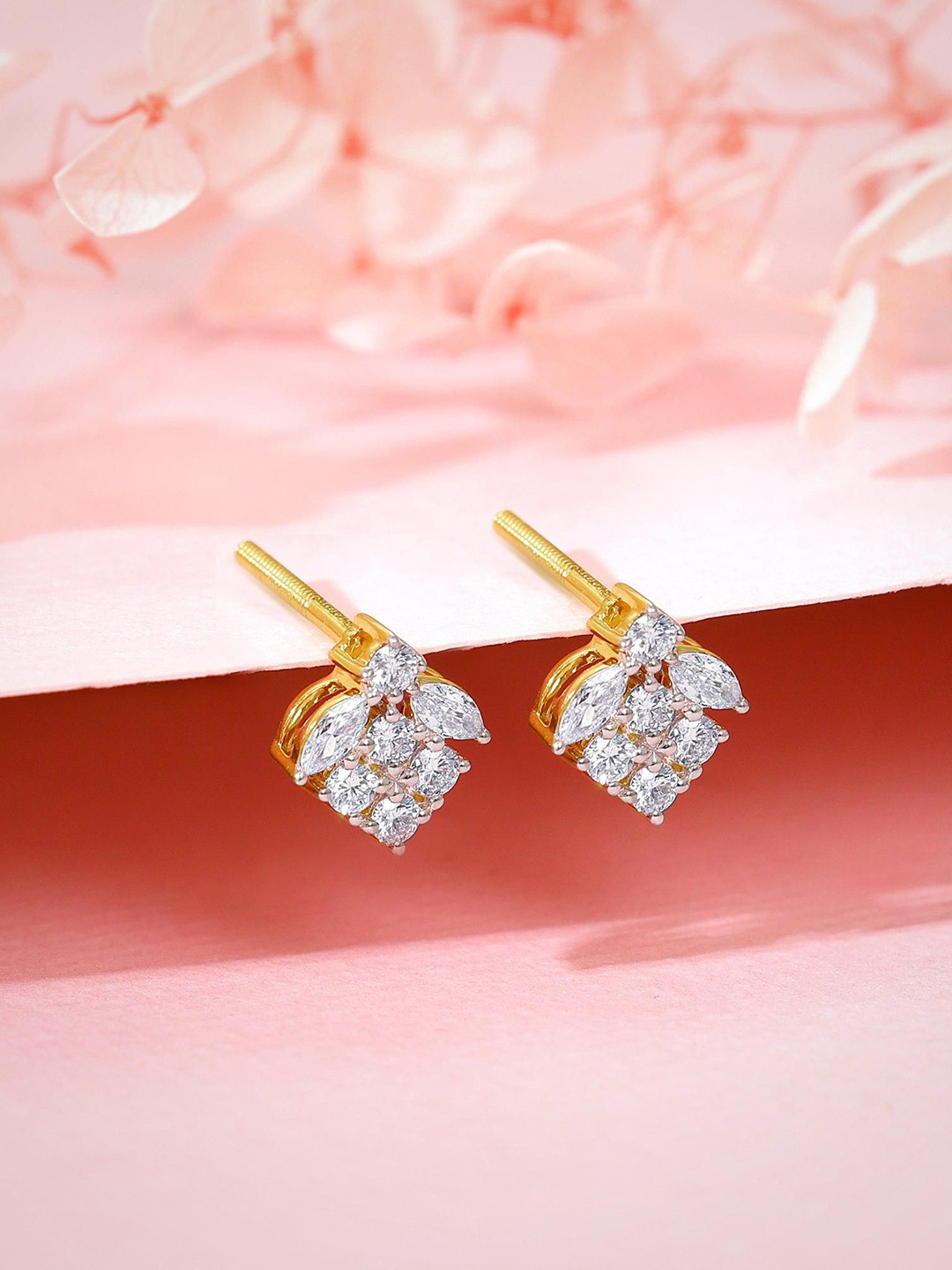 GIVA 14Kt Gold Buti Earrings Lab Grown Diamond-2 gms