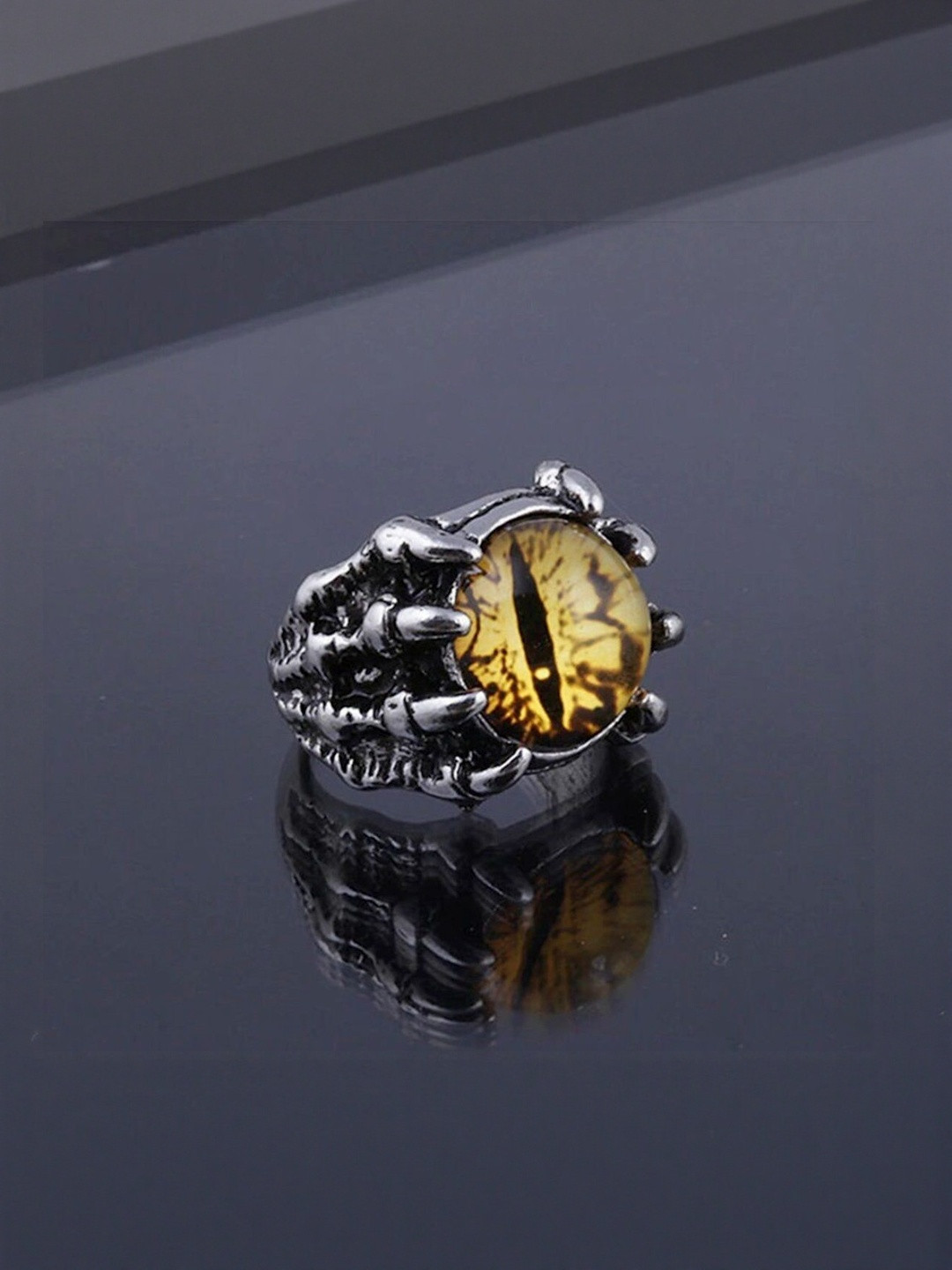 J.S ENTERPRISES Unisex Stainless Steel Artificial Stone Studded Finger Eye Ring