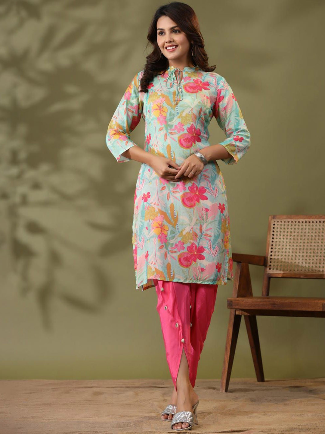 Kaftanize Women Printed Pure Cotton Kurta With Dhoti Pants
