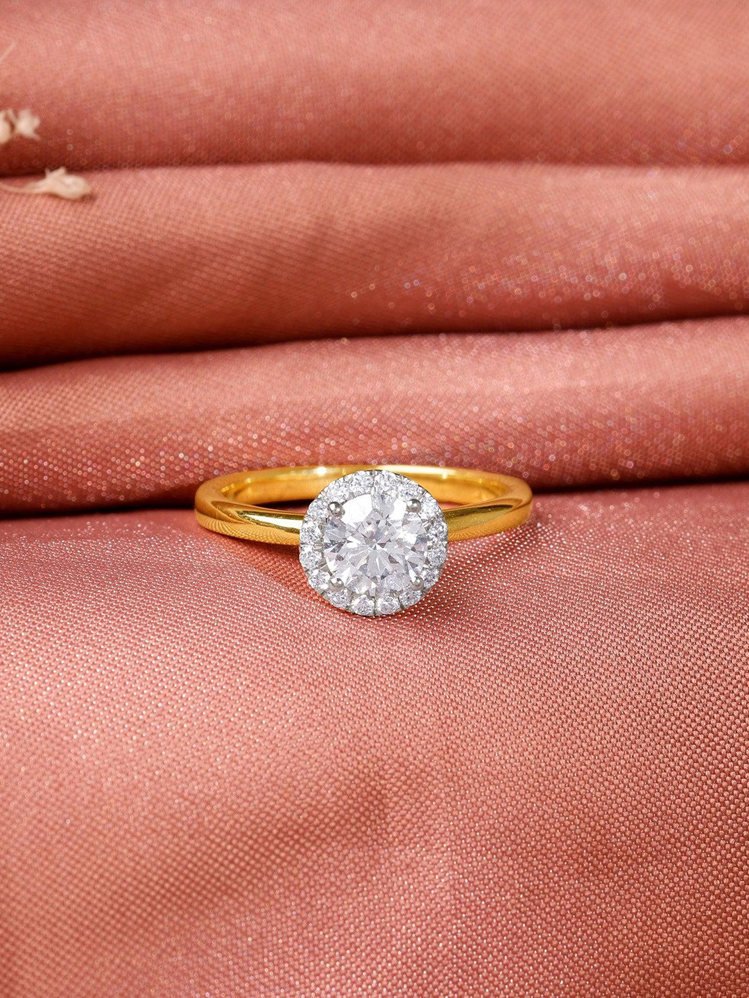 GIVA Gold Audrey Halo Salitaire Diamond Ring-2.452 gms