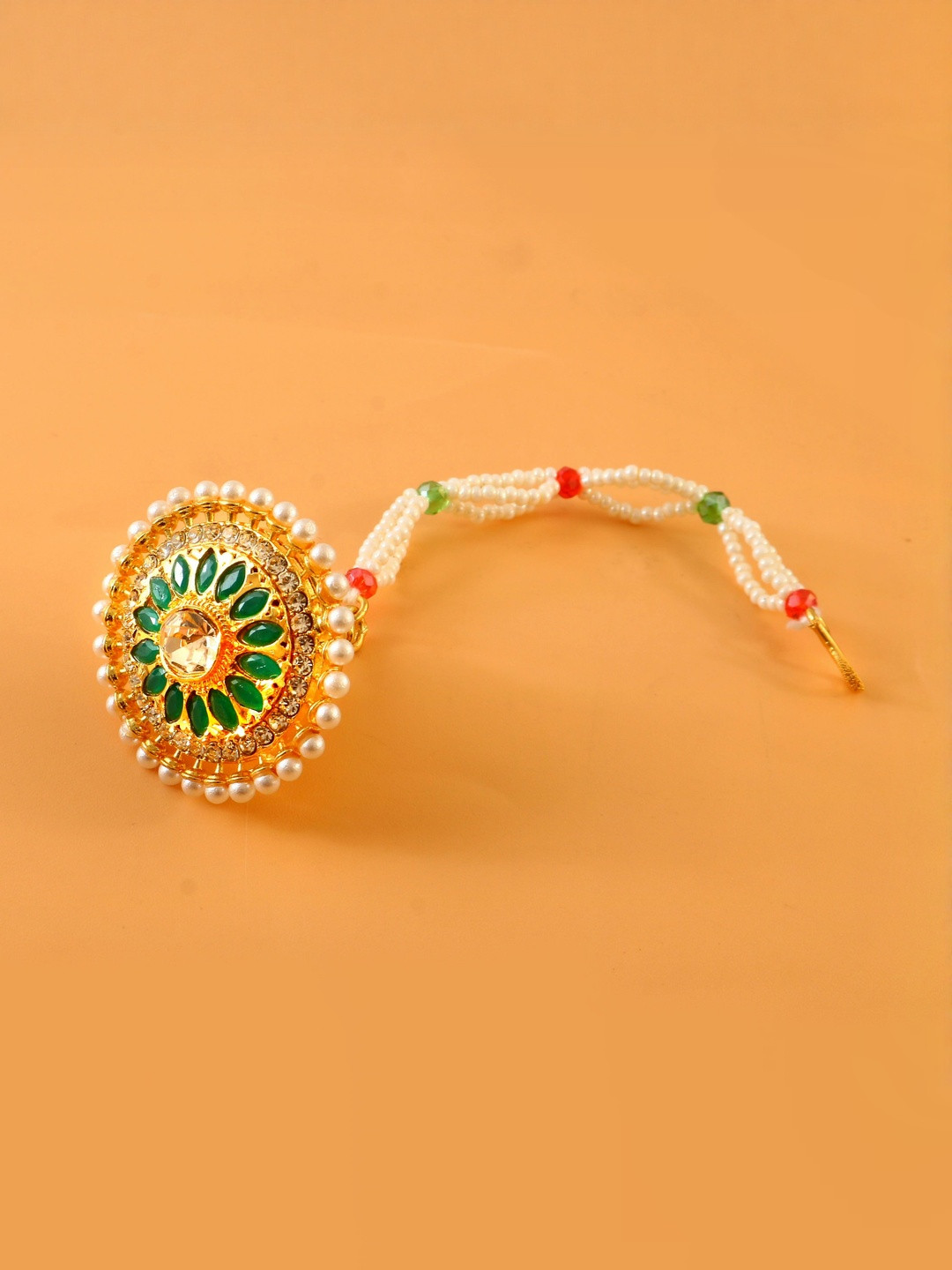 Jewar Mandi Gold-Plated Artificial Stones Studded & Beaded Maang Tikka