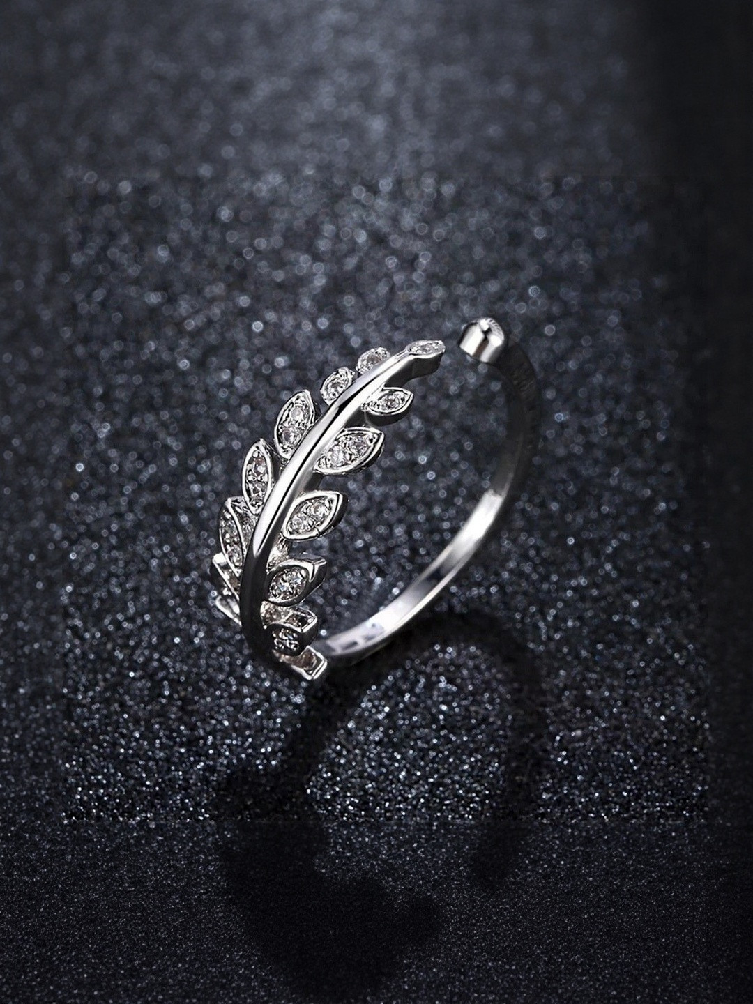 Teeragaj Leaf Stone Studded Adjustable Finger Ring